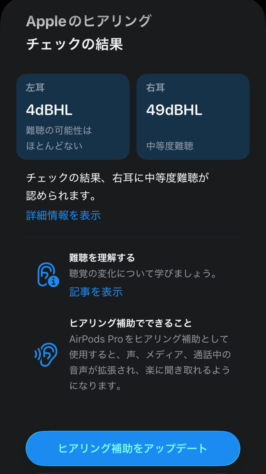 AirPodsのヒアリングエイド（補聴器機能）に関する聴力検査機能の実施結果